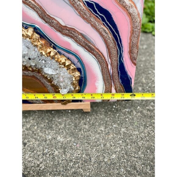 Geode Resin 24" x 18" Wood Panel Art Piece | Broken Moroccan Geode and Clear Qua - Picture 5 of 9
